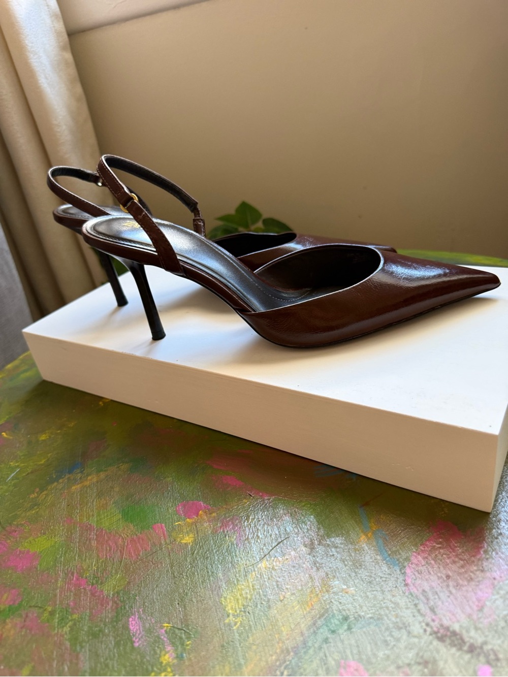 Zara Dark Brown Pointed Slingback Stiletto Pumps